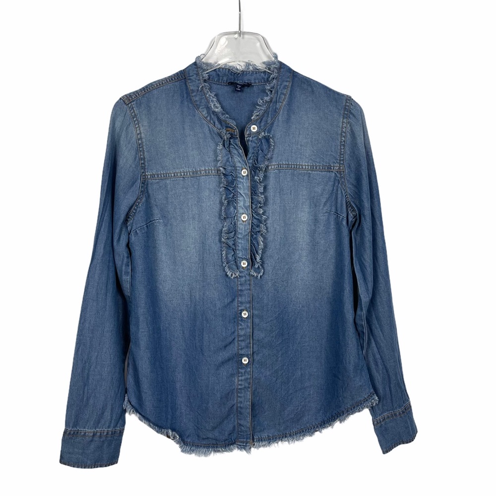 Splendid Indigo Ruffle Chambray Button Front Top S - image 3